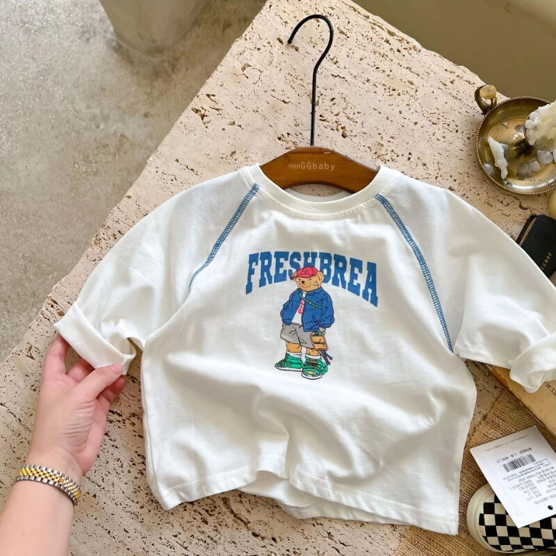 2023 Kids Uus puuvillane pikkade varrukatega trükitud T-särk poistele tüdrukutele armsad multikad Laste ühevärvilised pehmed vabaaja pikkade varrukatega topid