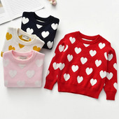 1-6 metų kūdikių megztas megztinis ilgomis rankovėmis rudens žiemos vaikams mielas širdelės raštais megztiniai kūdikiams mergaičių drabužiai vaikiški megztiniai