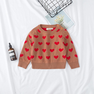 1-6 metų kūdikių megztas megztinis ilgomis rankovėmis rudens žiemos vaikams mielas širdelės raštais megztiniai kūdikiams mergaičių drabužiai vaikiški megztiniai