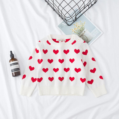 1-6 metų kūdikių megztas megztinis ilgomis rankovėmis rudens žiemos vaikams mielas širdelės raštais megztiniai kūdikiams mergaičių drabužiai vaikiški megztiniai