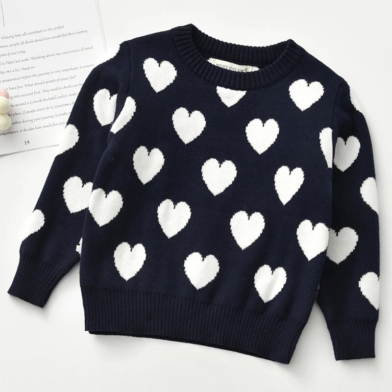 1-6 metų kūdikių megztas megztinis ilgomis rankovėmis rudens žiemos vaikams mielas širdelės raštais megztiniai kūdikiams mergaičių drabužiai vaikiški megztiniai