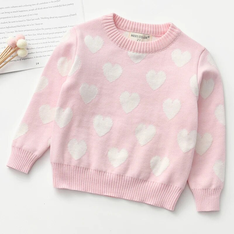 1-6 metų kūdikių megztas megztinis ilgomis rankovėmis rudens žiemos vaikams mielas širdelės raštais megztiniai kūdikiams mergaičių drabužiai vaikiški megztiniai