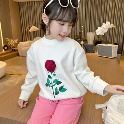 Kolmemõõtmeline väikese lillega ümarkaelusega T-särk 2023. aasta sügise uus Korea armas multikas lilletüdruku pikkade varrukatega T-särk