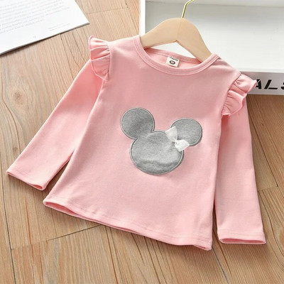 Kolmemõõtmeline väikese lillega ümarkaelusega T-särk 2023. aasta sügise uus Korea armas multikas lilletüdruku pikkade varrukatega T-särk