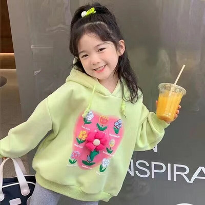 Kolmemõõtmeline väikese lillega ümarkaelusega T-särk 2023. aasta sügise uus Korea armas multikas lilletüdruku pikkade varrukatega T-särk