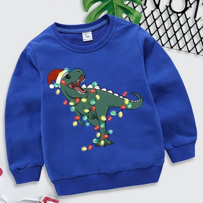 Jauni Ziemassvētku džemperi bērnu apģērbam Dinozauru apdrukas meitenes zēni, bērni, topi ar garām piedurknēm multfilmu kostīmu kapuces 2022. gadam