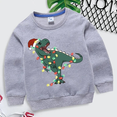 Jauni Ziemassvētku džemperi bērnu apģērbam Dinozauru apdrukas meitenes zēni, bērni, topi ar garām piedurknēm multfilmu kostīmu kapuces 2022. gadam