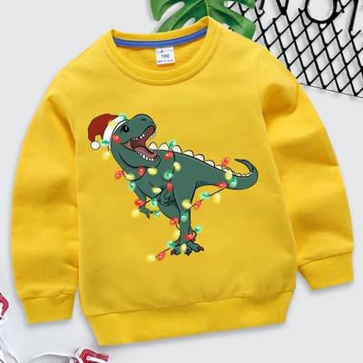 Jauni Ziemassvētku džemperi bērnu apģērbam Dinozauru apdrukas meitenes zēni, bērni, topi ar garām piedurknēm multfilmu kostīmu kapuces 2022. gadam