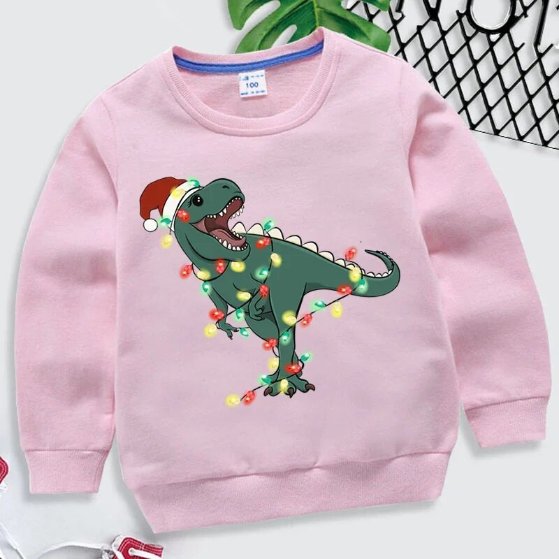 Jauni Ziemassvētku džemperi bērnu apģērbam Dinozauru apdrukas meitenes zēni, bērni, topi ar garām piedurknēm multfilmu kostīmu kapuces 2022. gadam