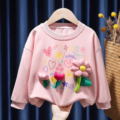 Tüdrukute komplektid Kampsunid Armsad punased, armas, südamega trükitud hekiga kapuutsid, vabaaja, kokkusobivad voldid, pikkade varrukatega väikelaste tüdrukute riided