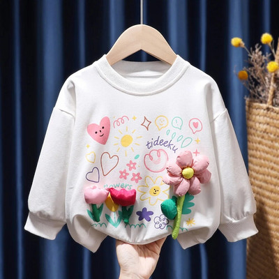 Tüdrukute komplektid Kampsunid Armsad punased, armas, südamega trükitud hekiga kapuutsid, vabaaja, kokkusobivad voldid, pikkade varrukatega väikelaste tüdrukute riided