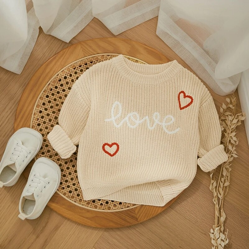 Valentīna diena Meiteņu Džemperis Džemperis Modes Burts Sirds Izšuvumi Bērni Trikotāžas Apģērbi Garās Piedurknes Trikotāžas Pulovers