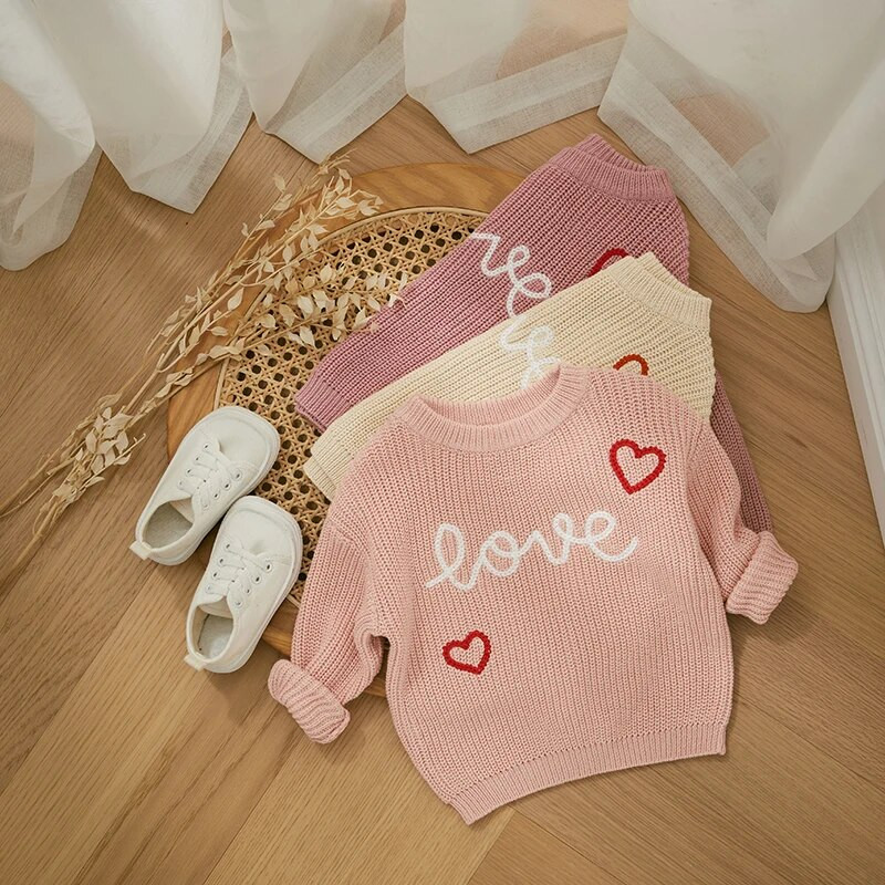 Valentīna diena Meiteņu Džemperis Džemperis Modes Burts Sirds Izšuvumi Bērni Trikotāžas Apģērbi Garās Piedurknes Trikotāžas Pulovers