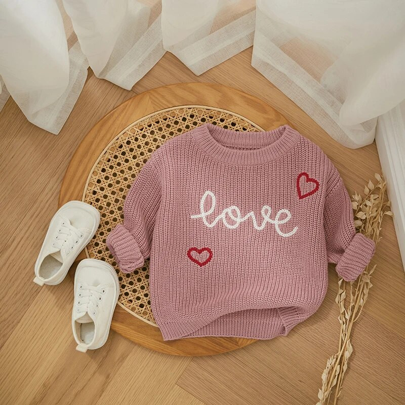 Valentīna diena Meiteņu Džemperis Džemperis Modes Burts Sirds Izšuvumi Bērni Trikotāžas Apģērbi Garās Piedurknes Trikotāžas Pulovers
