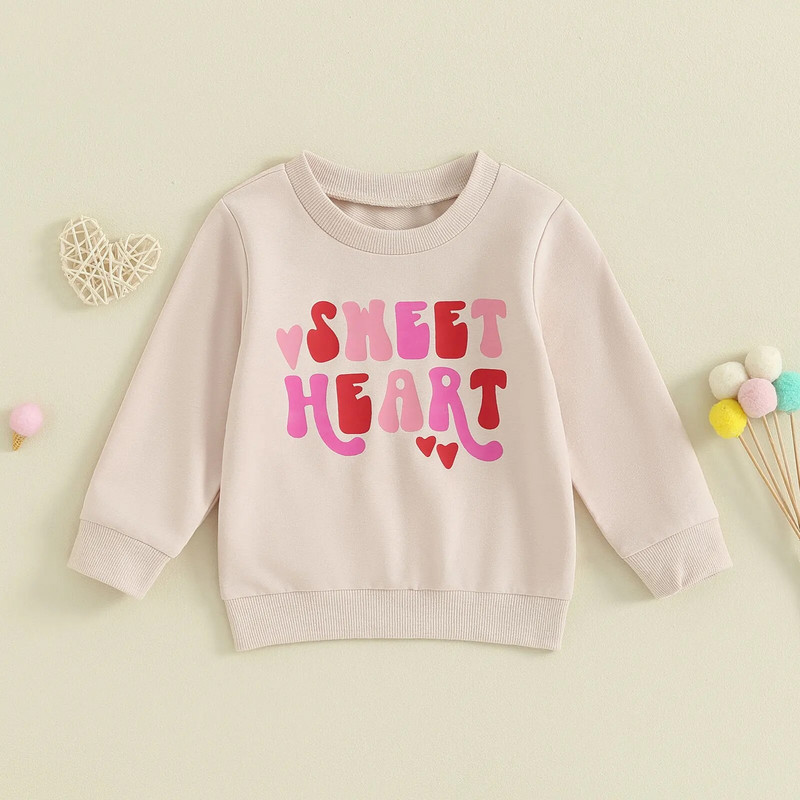 FOCUSNORM 0-4Y väikelapsed, lapsed, tüdrukud, sõbrapäeva T-särgid, südame- ja kirjatrükiga pikkade varrukatega O-kaelusega pullover, dressipluusid