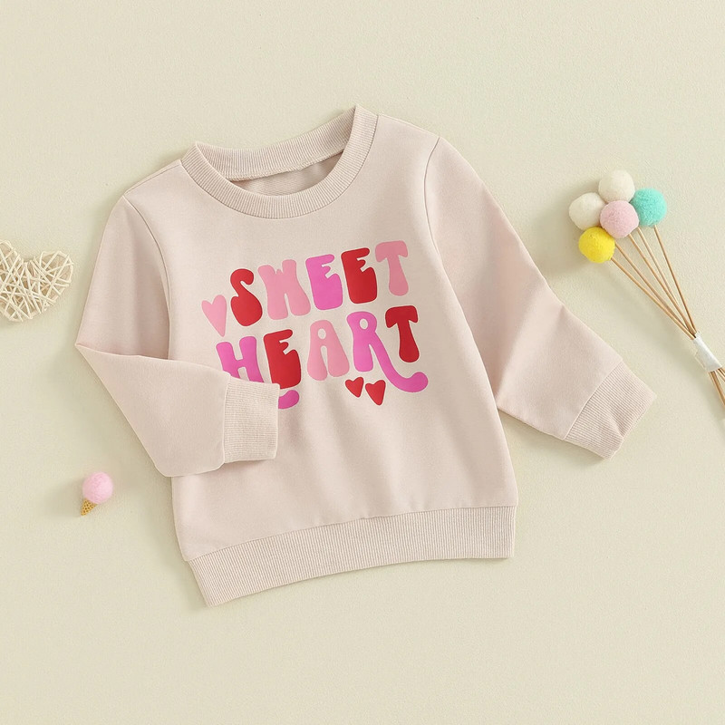 FOCUSNORM 0-4Y väikelapsed, lapsed, tüdrukud, sõbrapäeva T-särgid, südame- ja kirjatrükiga pikkade varrukatega O-kaelusega pullover, dressipluusid