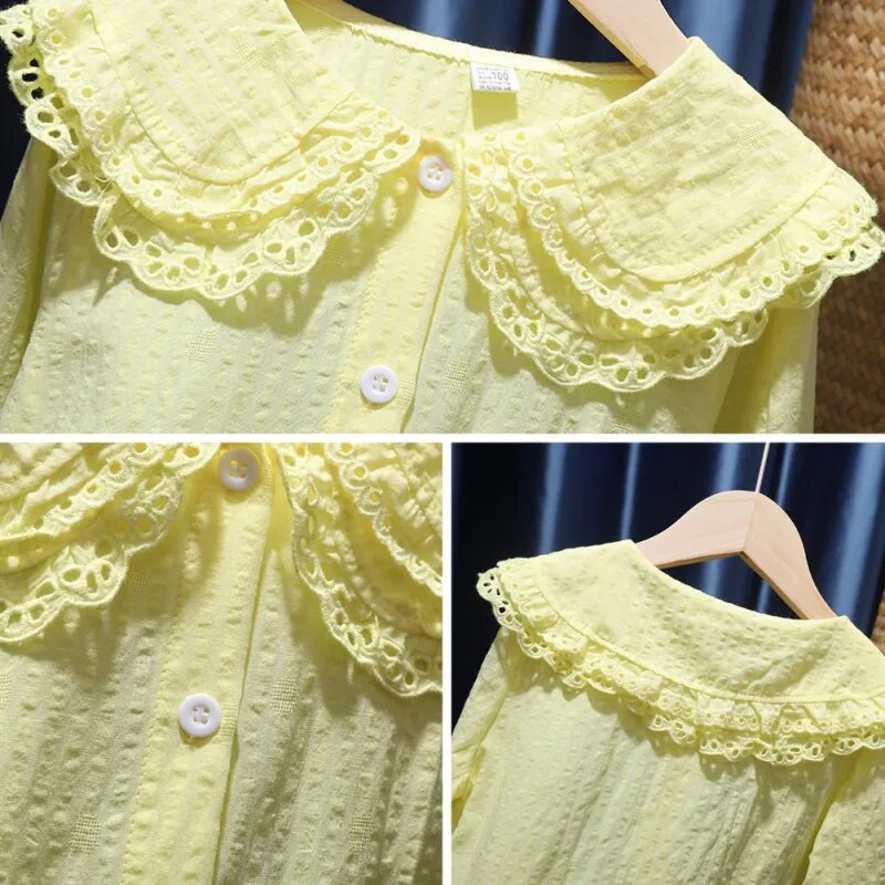 1–8-aastastele lastele mõeldud pikkade varrukatega pitskrae Sügisene korea stiilis valge väikelapse särk, riided