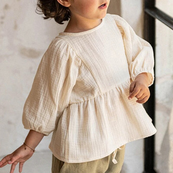 Φθινοπωρινά νέα casual μεγάλα 3/4 μανίκια για κορίτσια μπλούζα 100% οργανικό βαμβάκι διπλή γάζα Παιδικά μασίφ χαλαρά μπλουζάκια TZ187