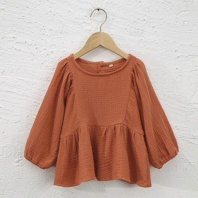 Jesenska nova ležerna velika bluza za djevojčice s 3/4 rukavima, 100% organski pamuk, dvostruka gaza, dječje jednobojne široke majice s volanima TZ187