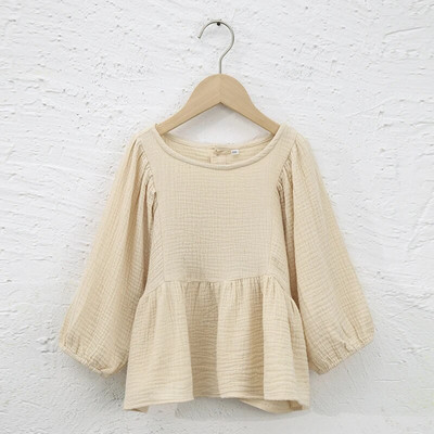 Jesenska nova ležerna velika bluza za djevojčice s 3/4 rukavima, 100% organski pamuk, dvostruka gaza, dječje jednobojne široke majice s volanima TZ187