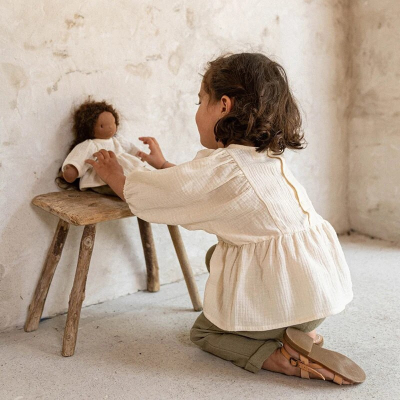 Jesenska nova ležerna velika bluza za djevojčice s 3/4 rukavima, 100% organski pamuk, dvostruka gaza, dječje jednobojne široke majice s volanima TZ187