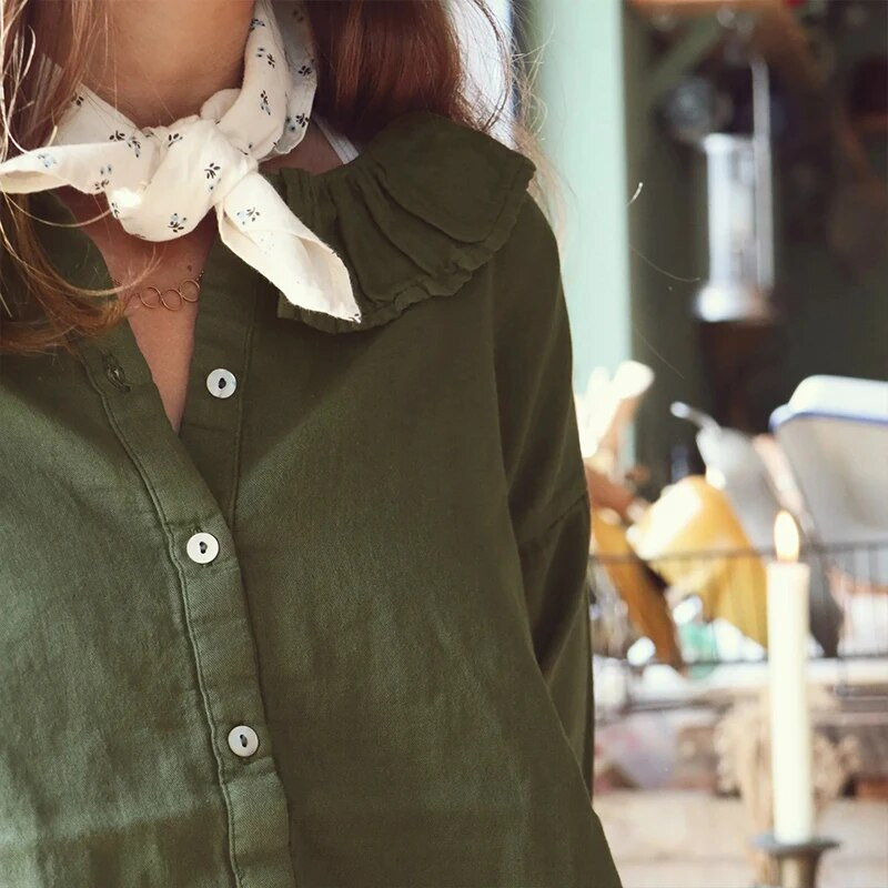 100 % medvilnės mergaičių, klostuotų raukinių apykaklės marškiniai ilgomis rankovėmis 2023 m. rudens Nauji vaikiški laisvalaikio miela miela palaidine megztiniai