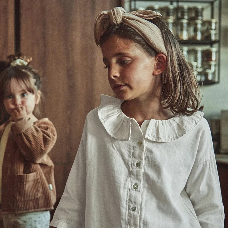 100 % medvilnės mergaičių, klostuotų raukinių apykaklės marškiniai ilgomis rankovėmis 2023 m. rudens Nauji vaikiški laisvalaikio miela miela palaidine megztiniai