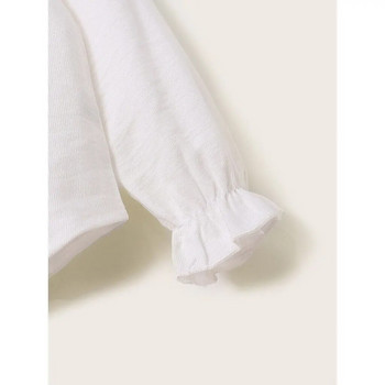 Παιδικό μπλουζάκι με κουμπιά 1-6Y με κούφιο δαντελένιο γιακά λευκό μακρυμάνικο, υπέροχη κορεατική έκδοση Κορυφαία φθινοπωρινά ρούχα για νήπια