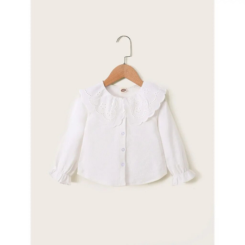 Bērnu meitene 1-6 G ar pogu T krekls doba mežģīņu apkakle, balta ar garām piedurknēm, jauka korejiešu versija, rudens tops mazuļu apģērbs