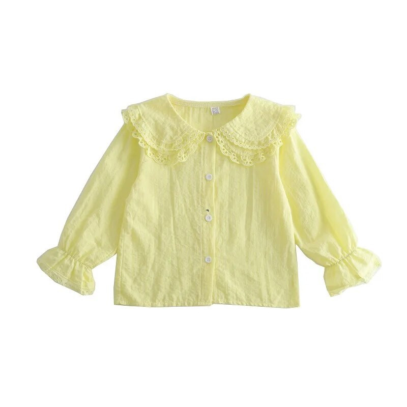 2023. gada pavasara rudens, bērnu meiteņu blūzes, kokvilnas Pētera Pena apkakle ar garām piedurknēm, mazuļu meiteņu topi, daudzpusīgi bērnu meiteņu krekli