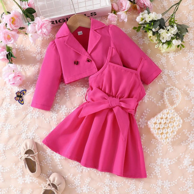 2 Pieces/suit Newborn Girl 6 Months -4 Years Long Sleeve Top Sling dress Princess Dress Costume Baby suit