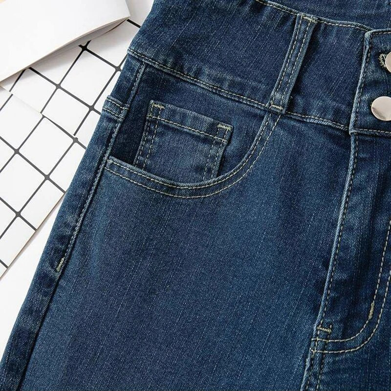 Aukštu juosmeniu ploni džinsai moterims Korėjos laisvalaikio siauros džinsinės kelnės Gatvės drabužiai Pantalones Vintage Vaqueros tamprios kelnės