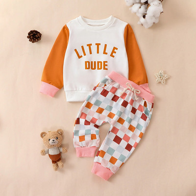 2бр. Пролетни и летни модни ежедневни бебешки комплекти за момчета и момичета, пуловер, панталони, подходящи за 0-2 годишно бебе