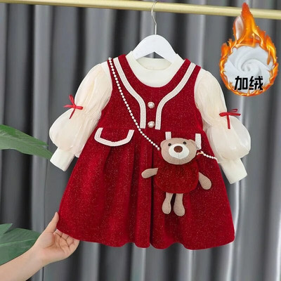 Zimska dječja odjeća za djevojčice, haljina za novorođenče, 1. rođendan od janjeće vune, debeli baršun, tople cvjetne haljine, odjeća za djevojčice, haljina za bebe