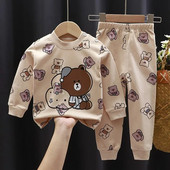 Toamnă Iarnă Set de lenjerie de corp pentru bebeluși din bumbac pur, cu desene animate imprimate pentru copii, set 2 piese, haine de toamnă, costum pentru copii, cu mânecă lungă