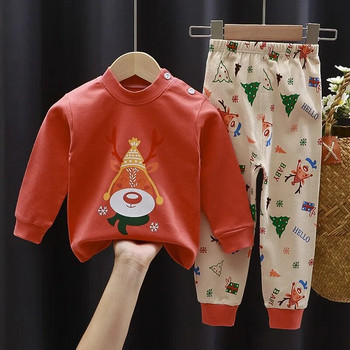Комплект бебешко бельо от чист памук за есен-зима Детски комплект от 2 части, модни есенни дрехи, детски костюм с дълъг ръкав