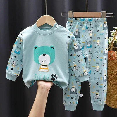 Toamnă Iarnă Set de lenjerie de corp pentru bebeluși din bumbac pur, cu desene animate imprimate pentru copii, set 2 piese, haine de toamnă, costum pentru copii, cu mânecă lungă