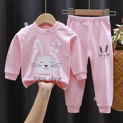 Toamnă Iarnă Set de lenjerie de corp pentru bebeluși din bumbac pur, cu desene animate imprimate pentru copii, set 2 piese, haine de toamnă, costum pentru copii, cu mânecă lungă