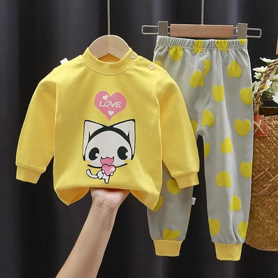 Toamnă Iarnă Set de lenjerie de corp pentru bebeluși din bumbac pur, cu desene animate imprimate pentru copii, set 2 piese, haine de toamnă, costum pentru copii, cu mânecă lungă