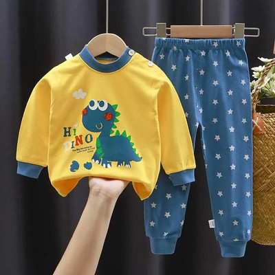Toamnă Iarnă Set de lenjerie de corp pentru bebeluși din bumbac pur, cu desene animate imprimate pentru copii, set 2 piese, haine de toamnă, costum pentru copii, cu mânecă lungă