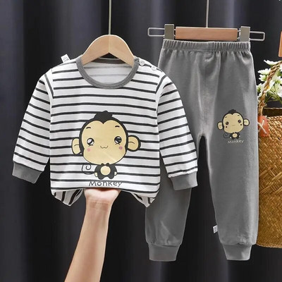Toamnă Iarnă Set de lenjerie de corp pentru bebeluși din bumbac pur, cu desene animate imprimate pentru copii, set 2 piese, haine de toamnă, costum pentru copii, cu mânecă lungă