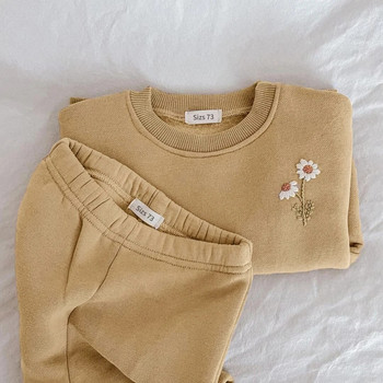 Комплект дрехи за бебета и момичета Пуловер суичър с поларена бродерия Дейзи+комплект панталони за джогинг Момичета Момчета Анцуг Дрехи за малки момичета