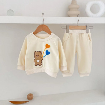 Άνοιξη 2024 Νέο σε Παιδικά Βρεφικά Αγόρια Κοριτσίστικα Ρούχα Βρεφικά Flocking Bear Top Φούτερ+παντελόνι χαρέμι Παιδικό Σετ 2τμχ 3M-4Y