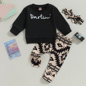 ma&baby Seturi de haine pentru nou-născut pentru fetiță, 0-3 ani, cu litere, imprimeu cu mâneci lungi, pantaloni, cu mâneci lungi, pantaloni, bentita, ținută, toamnă, primăvară, d05