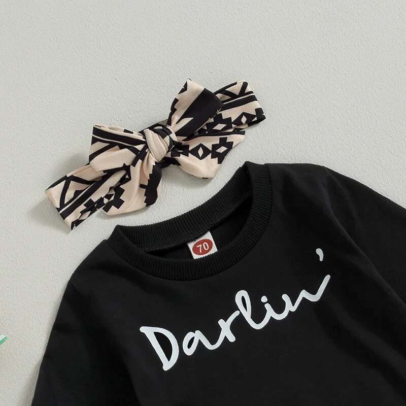 ma&baby 0-3Y Vastsündinu Väikelaps Beebi Tüdrukute Rõivaste Komplektid Kirjaprint Pikad varrukad Topid Püksid Peapael Riietus Sügiskevad riided d05