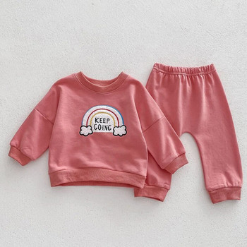 Κορεάτικο σετ ρούχων κοριτσιών για μωρά Βαμβακερά ρούχα για νεογέννητα βρέφη με μακριά μανίκια Παιδική μπλούζα με στάμπα ουράνιο τόξο + Ρούχα παντελόνι