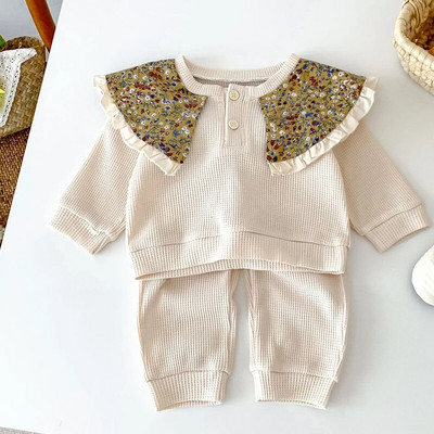 Korea beebipoiste tüdrukute rõivakomplekt, puuvillane vastsündinud imikute komplekt, pikkade varrukatega laste vikerkaaremustriga kampsun + püksid, riided