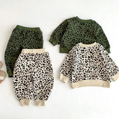Proljetni komplet odjeće za dječake i djevojčice Pamučna odjeća za novorođenčad Dugi rukavi Dječja majica s leopard printom + odjeća za hlače