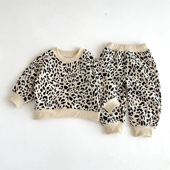 Ανοιξιάτικο σετ βρεφικών ρούχων για κοριτσάκια Βαμβακερά ρούχα για νεογέννητα βρεφικά μακρυμάνικα Παιδικά φούτερ με στάμπα λεοπάρ + Ρούχα παντελόνι