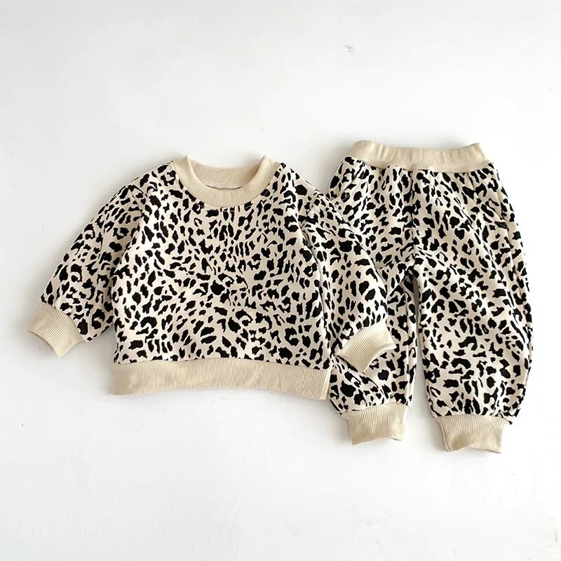 Proljetni komplet odjeće za dječake i djevojčice Pamučna odjeća za novorođenčad Dugi rukavi Dječja majica s leopard printom + odjeća za hlače